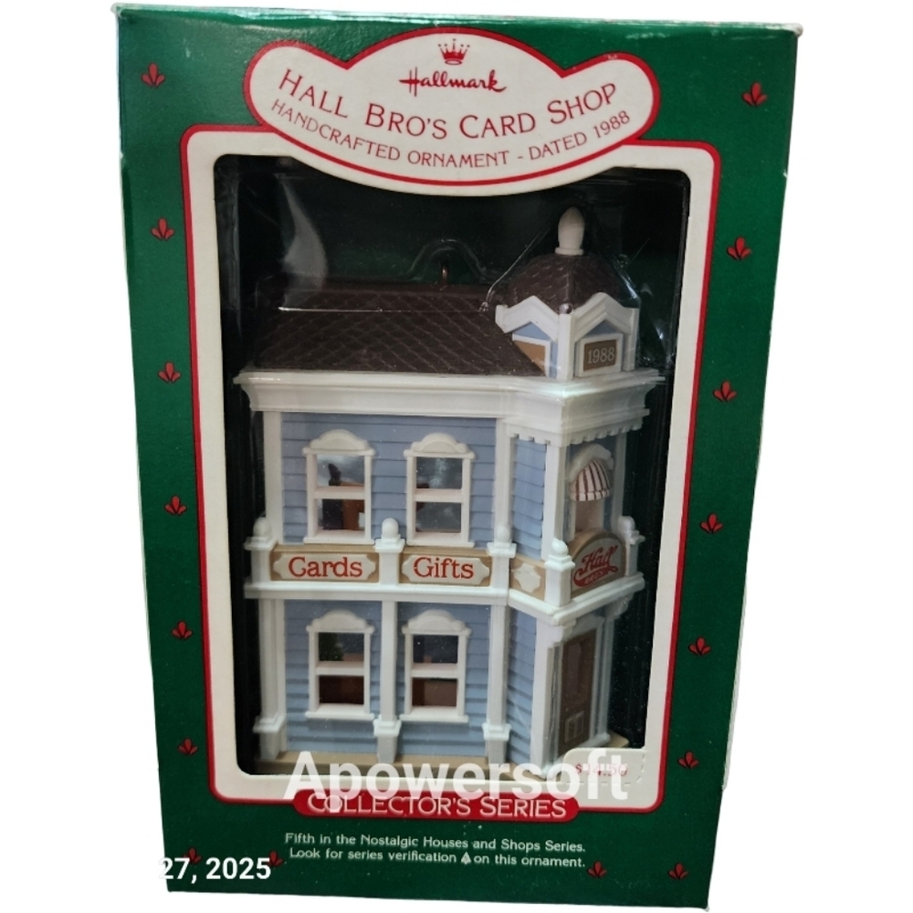 1988 Hallmark Handcrafted Ornament Hall Bro's Card Shop